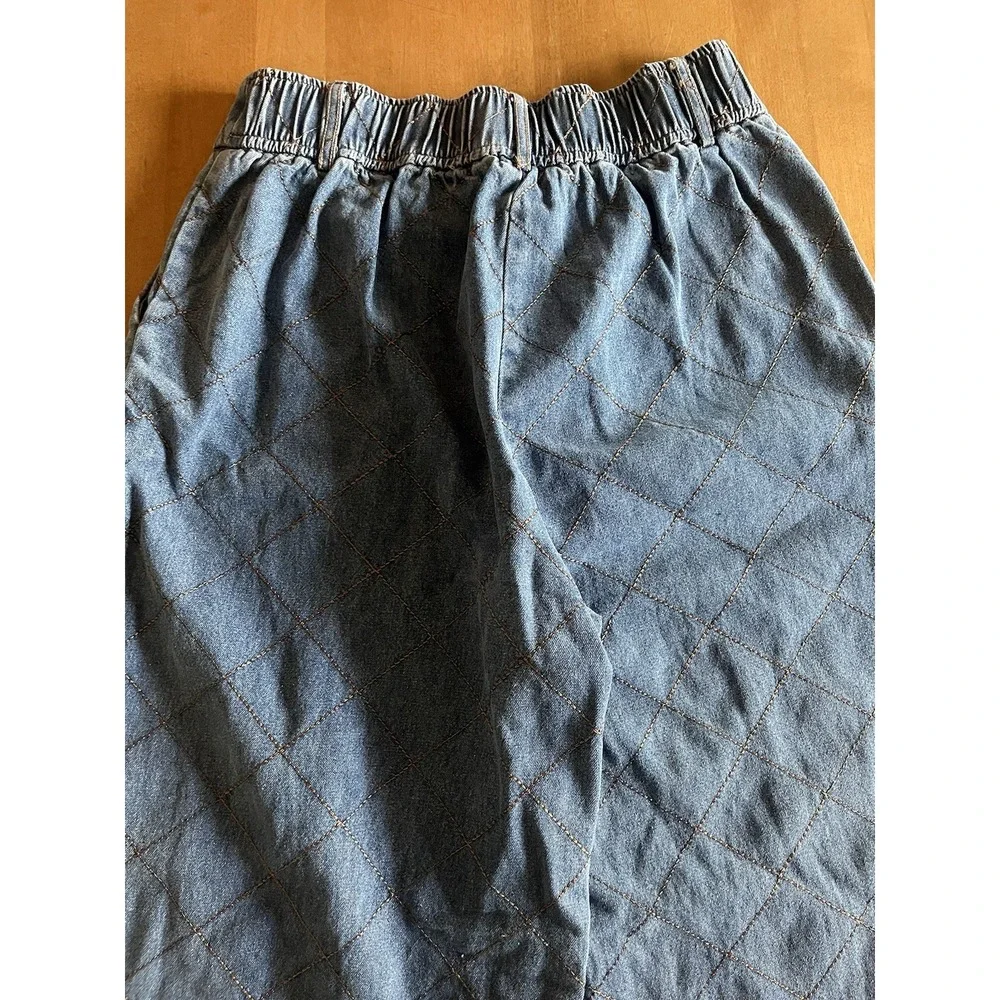 Entro Womens S Quilted Denim Wide Leg Pants Blue High Rise Elastic Waist Boho